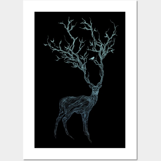 Blue Deer Wall Art by huebucket